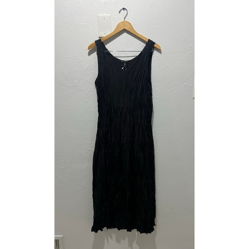 Women's new Eileen Fisher Black Tiered Midi Dress L - Picture 2 of 9